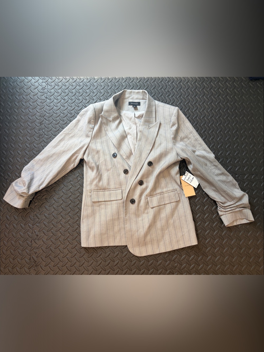 Halogen Light Gray Pinstripe Double-Breasted Peacoat